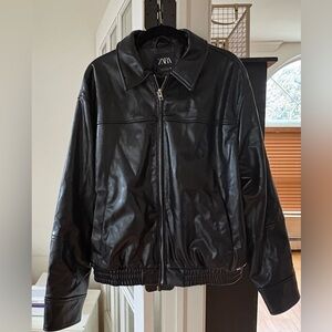 Zara Black Faux Leather Bomber Jacket Women’s Medium